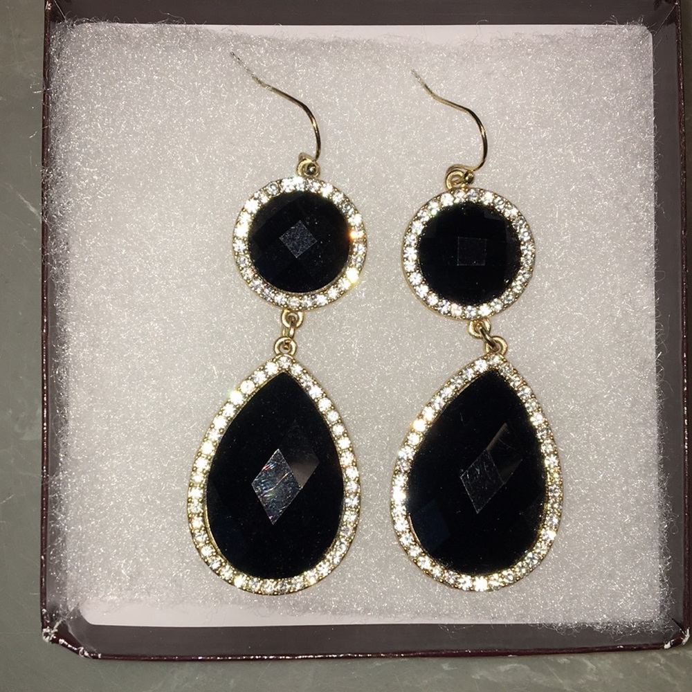 Black and Gold Tear Drop Earrings